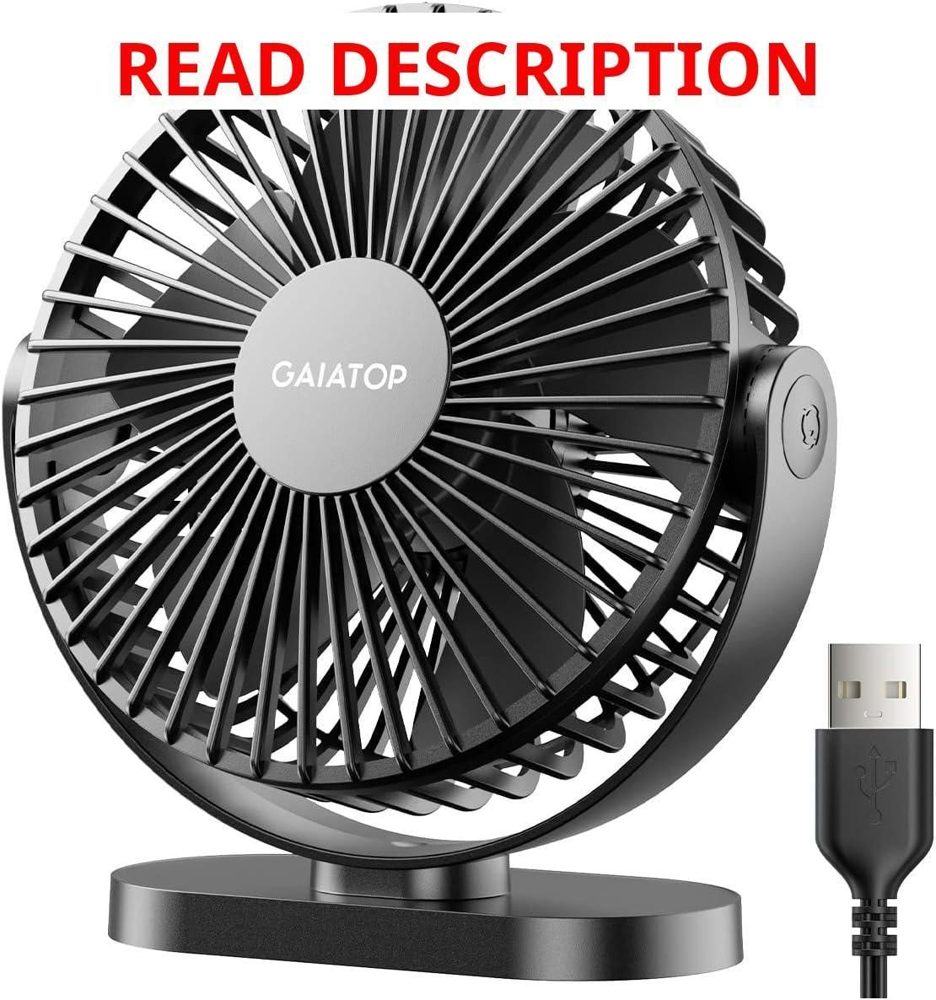 Gaiatop USB Desk Fan 5.5" Quiet 3 Speeds Black