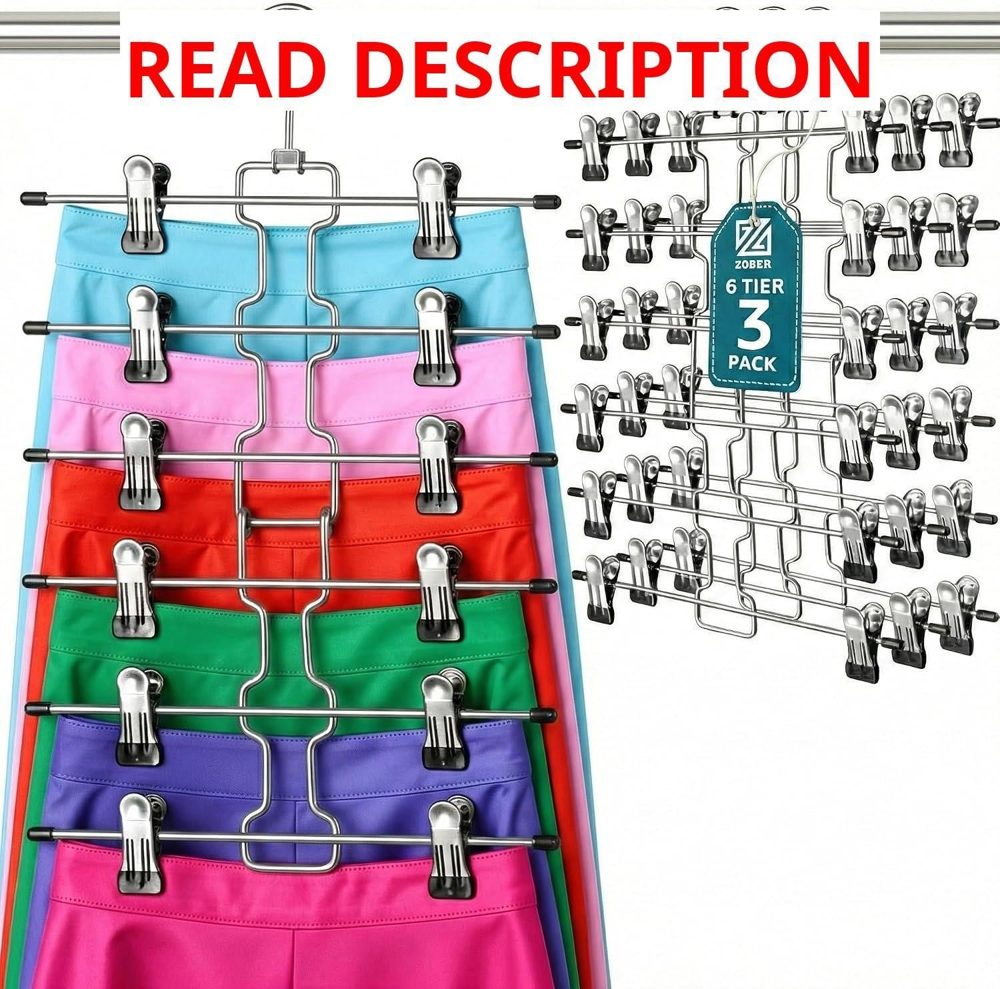 ZOBER 3-Pack 6-Tier Skirt Hangers with Clips