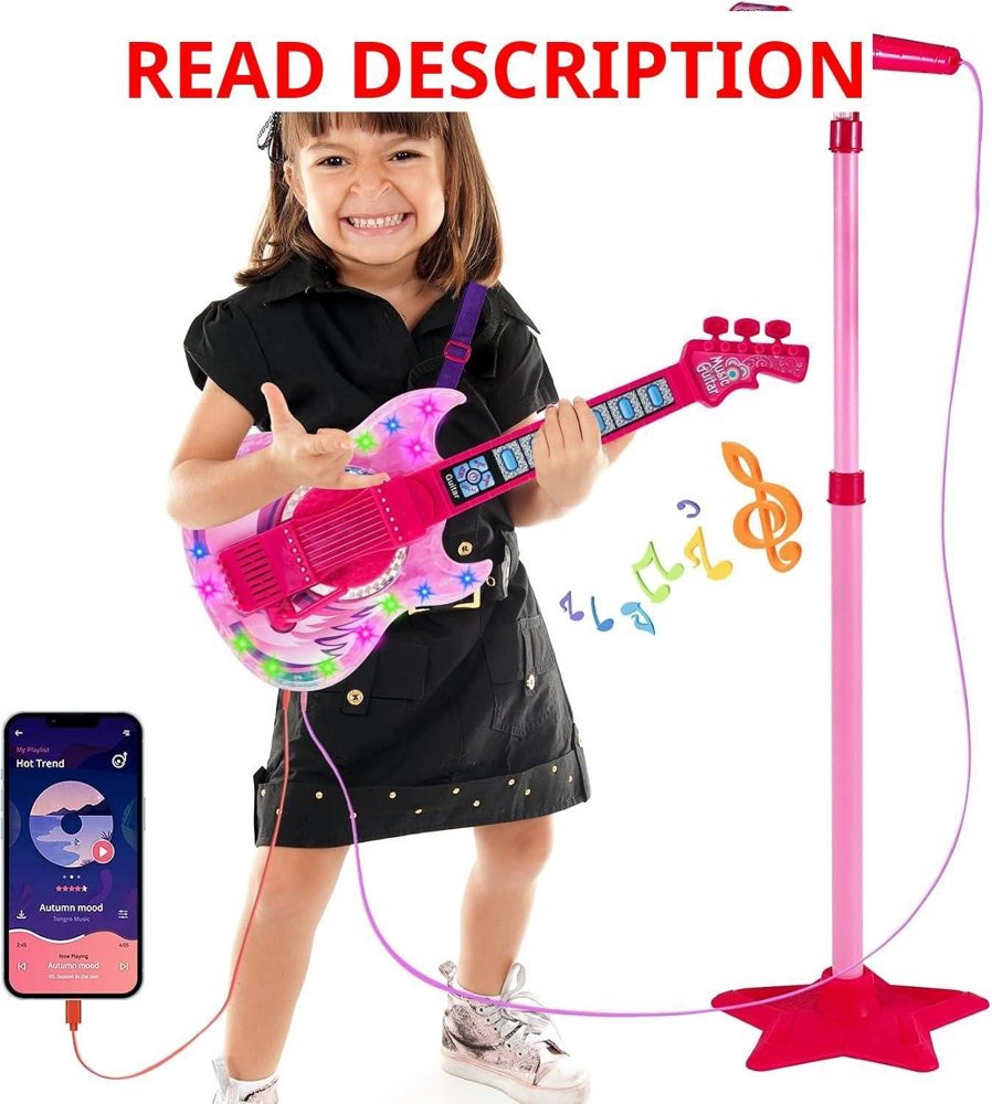 Guitar and Microphone Play Set for Kids (Pink)