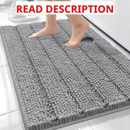 Bcoimo Bath Rug Mat 30x20 Chenille Gray
