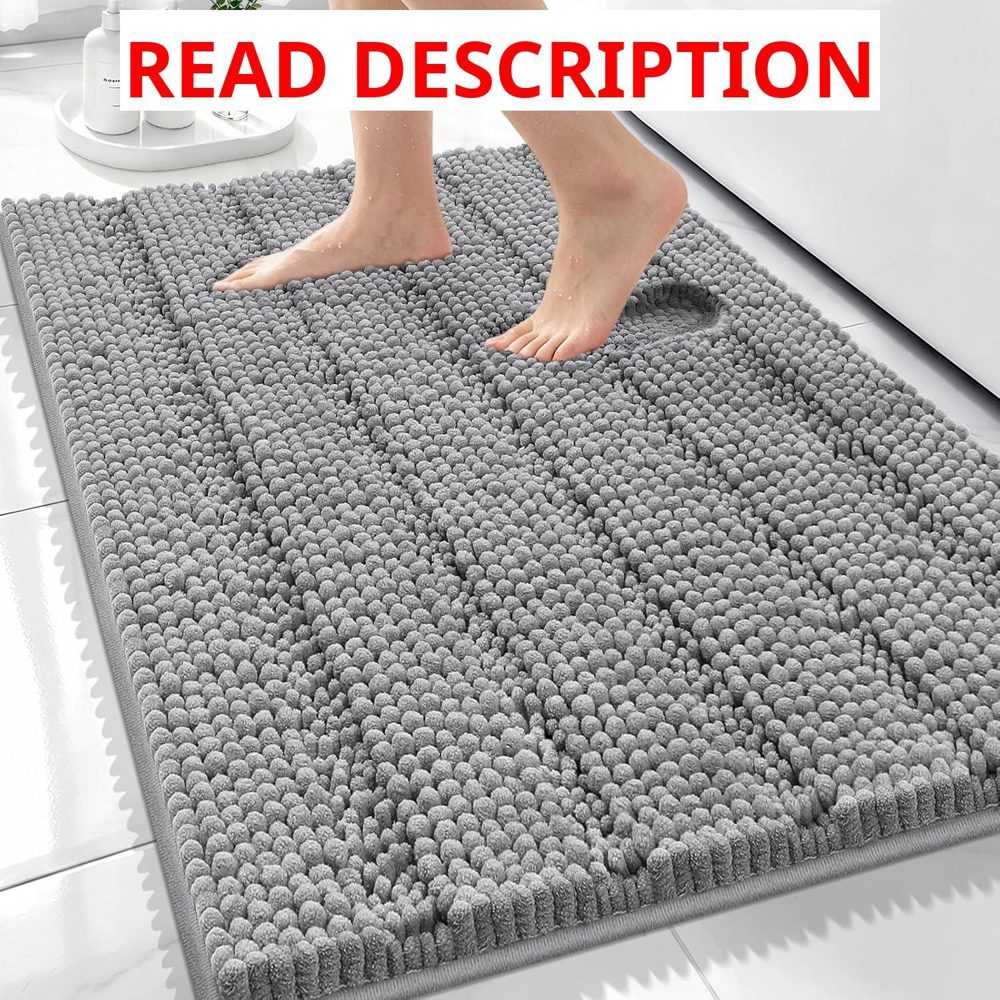 Bcoimo Bath Rug Mat 30x20 Chenille Gray