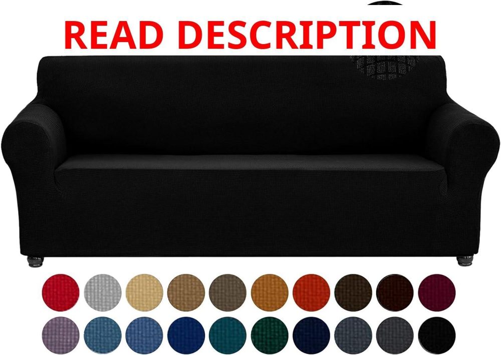 Joccun Stretch Couch Cover 3-Cushion Black