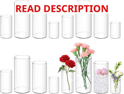 12 Pack Plastic Cylinder Vases 4-10 Inch Set