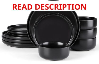 E-far Stoneware Dinnerware Set 12-Pc Black