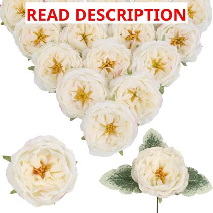 White Artificial Austin Rose Peonies 16Pcs