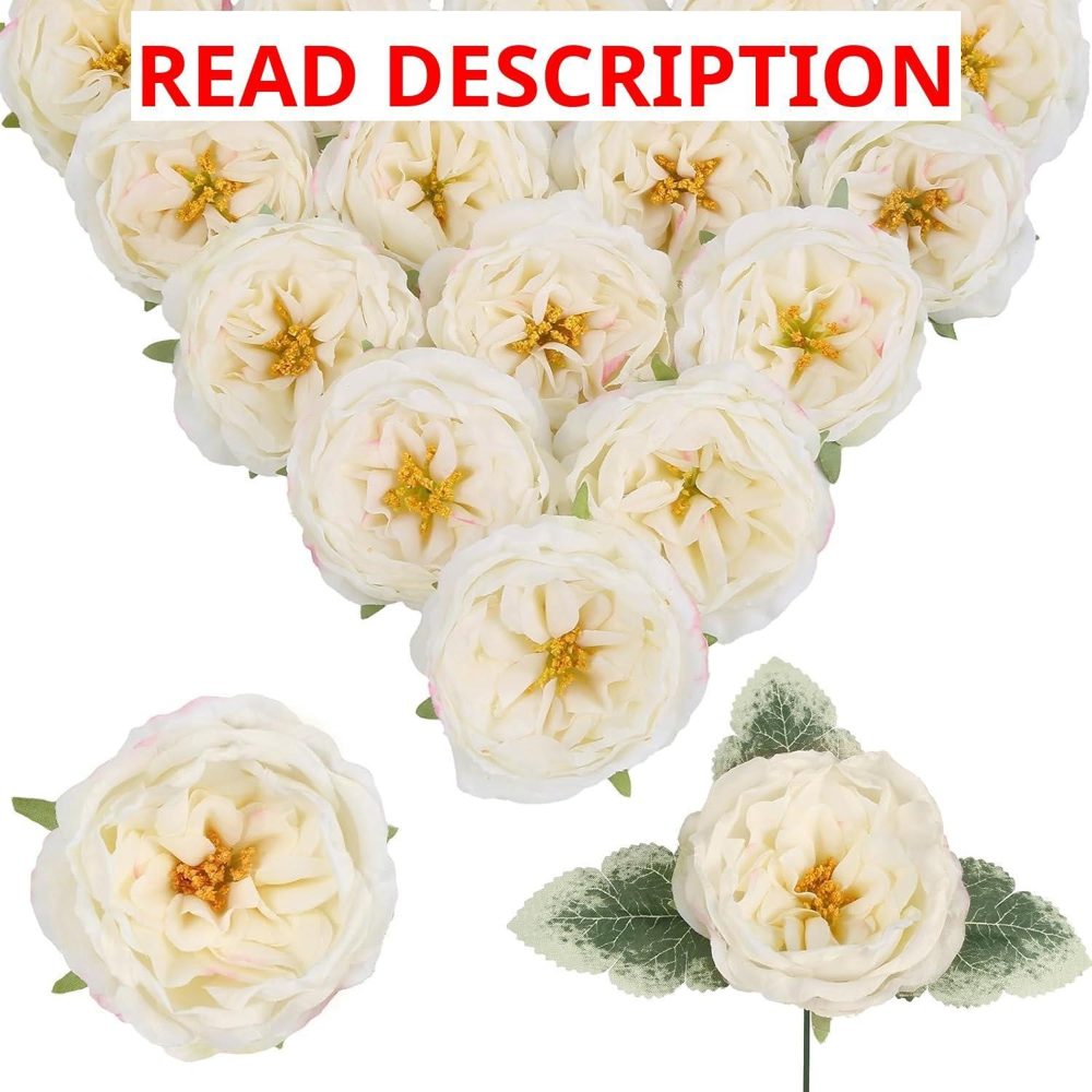 White Artificial Austin Rose Peonies 16Pcs
