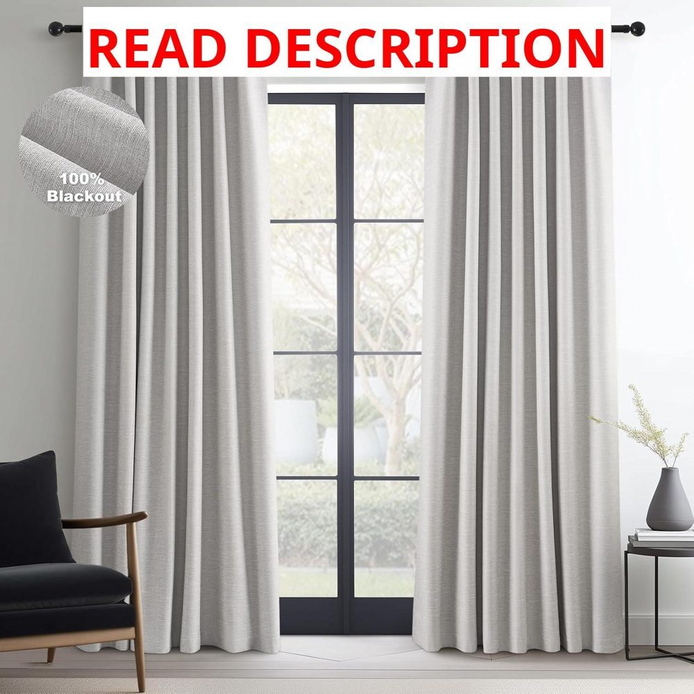 Topfinel Grey Beige Linen Blackout Curtains 52x84