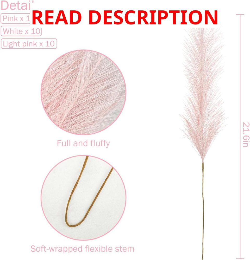 Agusbagli 30pcs Pink Faux Pampas Grass 21.6in