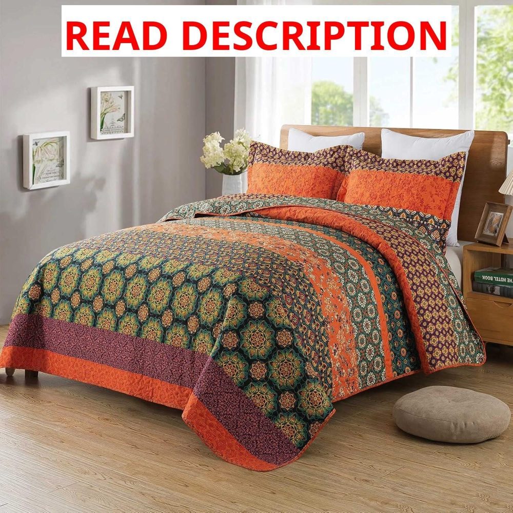 Travan Boho Stripe Quilt Set Floral Queen