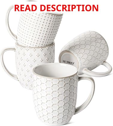 LE TAUCI Ceramic Coffee Mugs Set 12 oz White