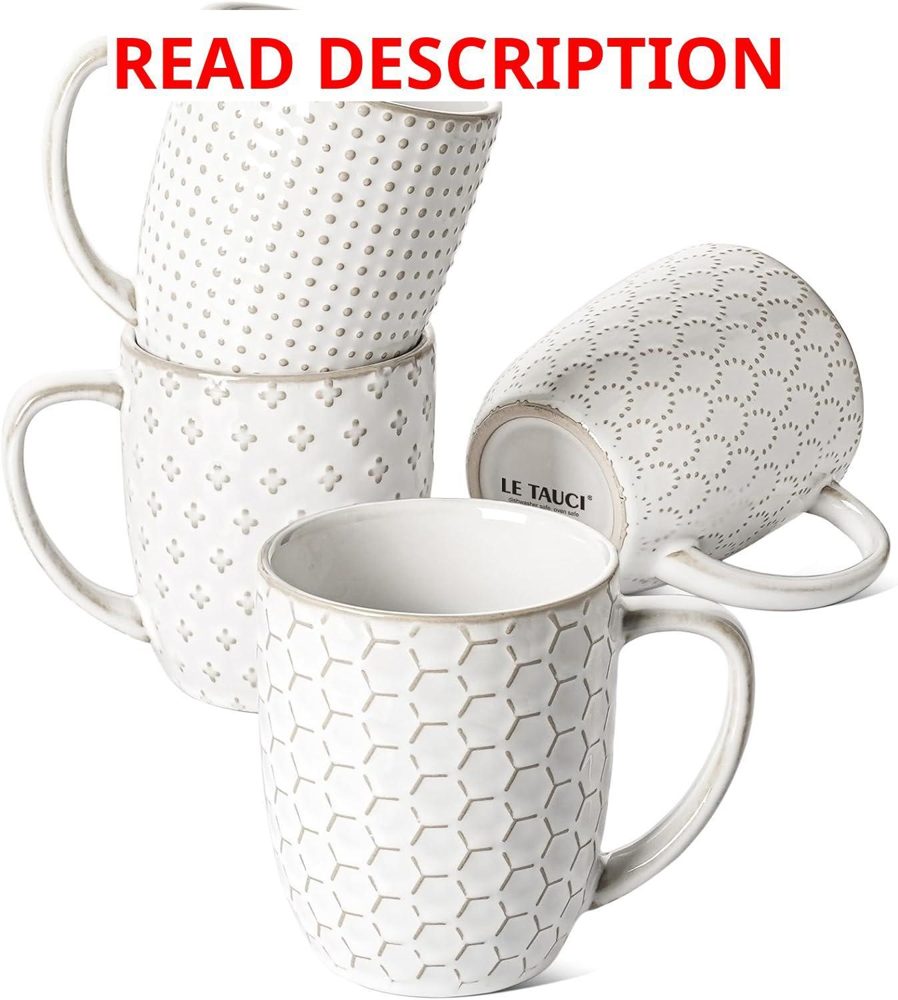 LE TAUCI Ceramic Coffee Mugs Set 12 oz White