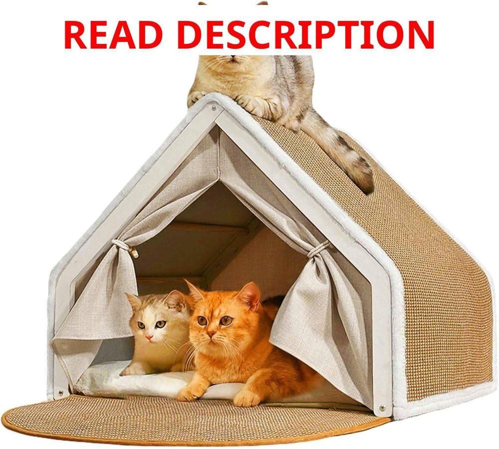 Solid Wood Cat House with Scratcher M