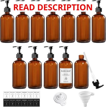 12 Pack Amber Glass Bottles 8oz Pumps