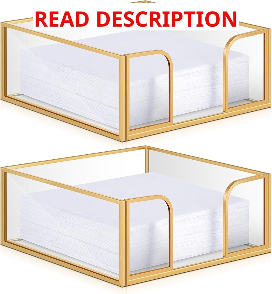 LemonRoad 2 Pcs Square Gold Napkin Holder