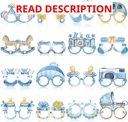 Pajean 32 Pcs Boy Baby Shower Props Glasses