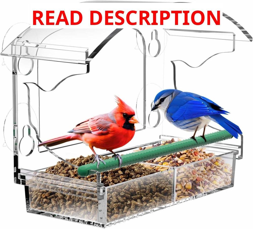 Clear Acrylic Window Bird Feeder with Cups